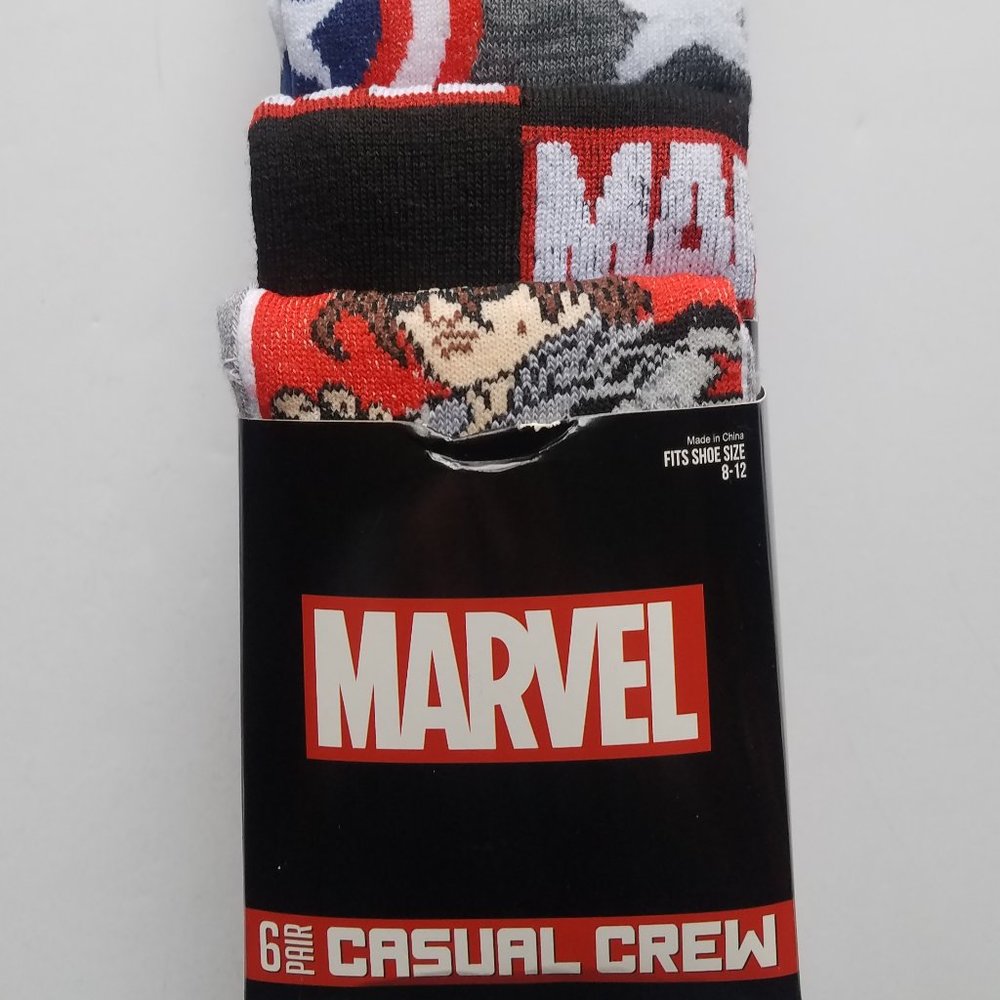 Marvel avengers mens casual crew socks fits shoe size 8 -12 6 pairs design two